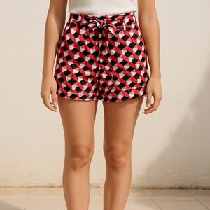 XOXO Red and Black High Waist Geometric Shorts